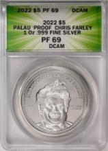 2022 $5 Palau Proof Chris Farley Silver Coin ANACS PF69DCAM