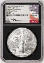 2020(P) $1 American Silver Eagle Coin NGC MS70 FDOI Mercanti Signed Philadelphia Mint