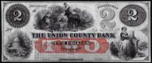 1859 $2 The Union County Bank Plainfield, NJ Obsolete Currency Note