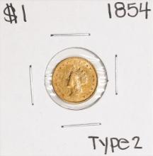 1854 Type 2 $1 Indian Princess Head Gold Dollar Coin