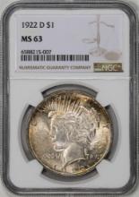 1922-D $1 Peace Silver Dollar Coin NGC MS63