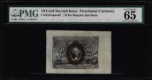 1863 Second Issue 10 Cents Specimen Fractional Note Fr.1244sp PMG Gem Unc 65EPQ