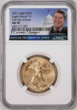 2021 Type 2 $25 American Gold Eagle Coin NGC MS70 FDOI Reagan Facsimile Signature