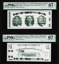 Set of Giori Test Note Washington & Lincoln Memorial PMG Superb Gem Unc 67EPQ