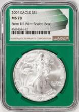 2004 $1 American Silver Eagle Coin NGC MS70 From US Mint Sealed Box Green Core