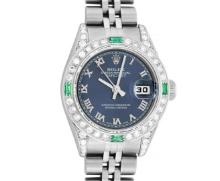 Rolex Ladies Stainless Steel Emerald and Diamond Datejust Wristwatch