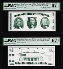 Set of Giori Test Note Washington & Lincoln Memorial PMG Superb Gem Unc 67EPQ