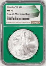 2004 $1 American Silver Eagle Coin NGC MS70 From US Mint Sealed Box Green Core