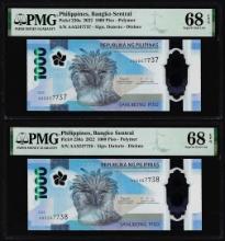 (2) Consecutive 2022 Philippines 1000 Piso Notes PMG Superb Gem Uncirculated 68EPQ