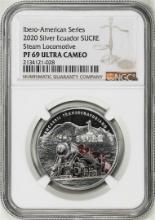 2020 Ecuador 1 Sucre Steam Locomotive Ibero Train Silver Coin NGC PF69 Ultra Cameo