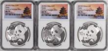 Set of (3) 2019 (G/S/Y) China 10 Yuan Silver Panda Coins NGC MS70