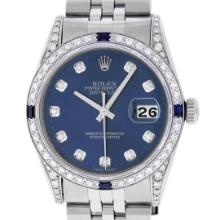 Rolex Mens Stainless Steel Sapphire and Diamond Datejust