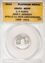 2014 Proof 1/4 oz Platinum JFK Apollo 11 Anniversary Medal ANACS MS69