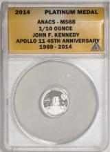 2014 Proof 1/10 oz Platinum JFK Apollo 11 Anniversary Medal ANACS MS68