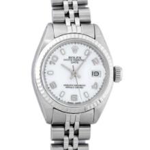 Rolex Ladies Stainless Steel White Dial Datejust Wristwatch