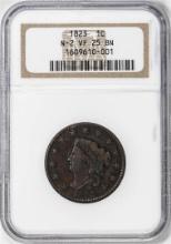 1823 N-2 Coronet Head Large Cent Coin NGC VF25 BN