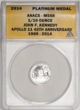 2014 Proof 1/10 oz Platinum JFK Apollo 11 Anniversary Medal ANACS MS68