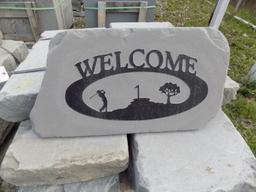 Golf Scene, ''Welcome'' Stone Sign, Approx. 16'' x 24'' , Real Nice
