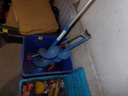 Blue Tote with 2 Ice Fishing Augers