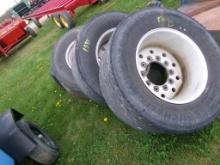 (4) 22.5 Super Single Aluminum Wheels with 445/50 Tires (4 x Bid Price)(504