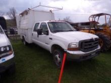 2000 Ford F450 Crew Cab White Utility Truck with Powerstroke Diesel , Auto,