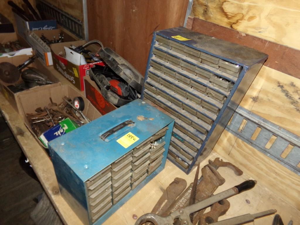 (2) Small Blue Hardware Organizers Full of Nuts and Bolts (In Trailer)