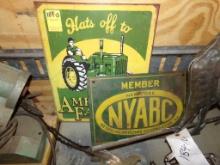 ''Hats Off to American Farmers'' Tin Sign and NYABC Member Sign (In Trailer