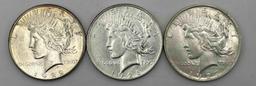 (3) Peace Silver Dollars. 1922S, 1926D, 1927D, all with PVC. (3 total)