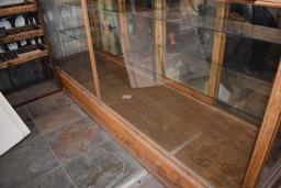 ANTIQUE OAK AND GLASS DISPLAY CABINET,