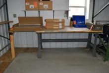 WORKBENCH W/WOOD TOP, GREY METAL BASE, 36"D X 6'W X 34"H