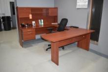 U-SHAPED DESK, 2 DRAWER, BLACK MESH BACK CHAIR