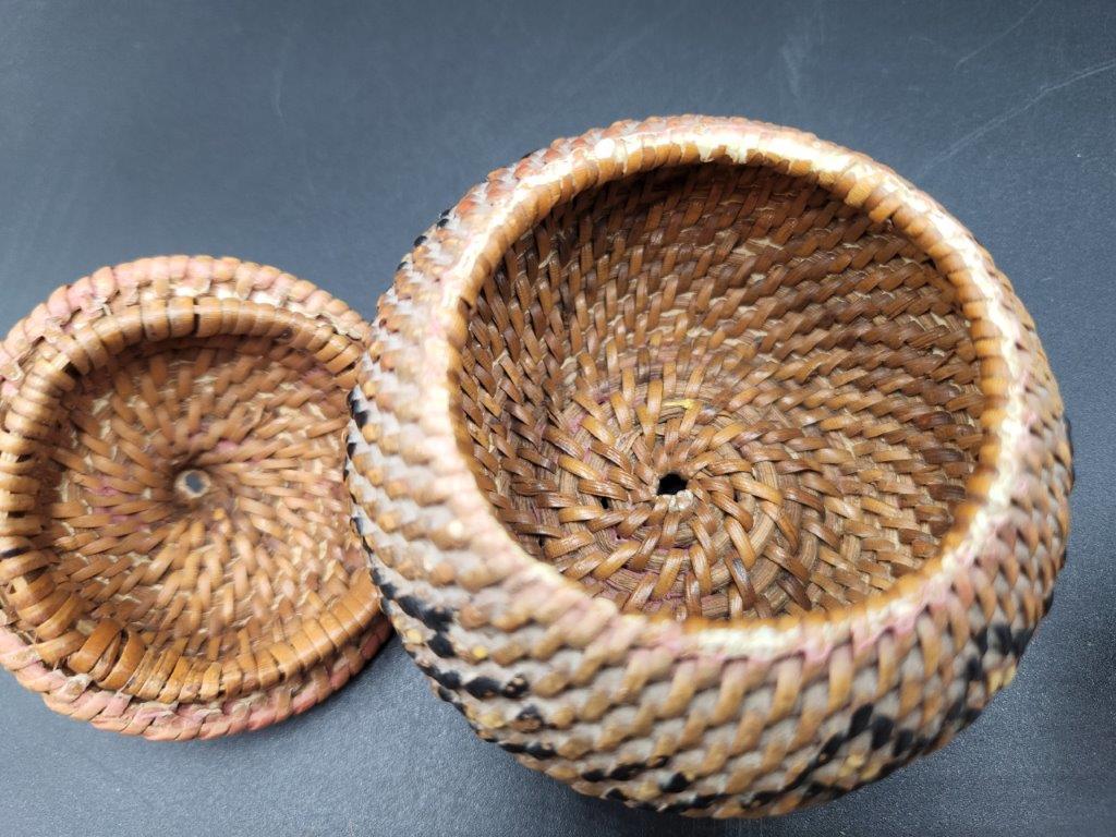 WOVEN BASKET AND INDUS VALLEY STYLED TERRACOTTA BOWL