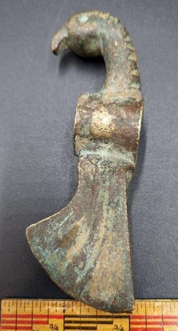 PAIR OF BRONZE AGE STYLED AXE HEADS, ONE WITH PEACOCK ORNAMENTATION