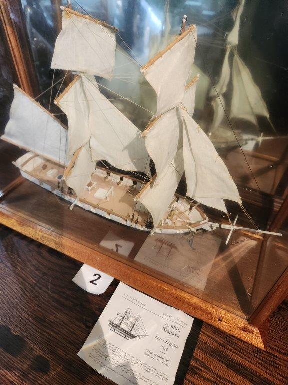 Display Case with AJ Fisher Model Ship "Brig Niagra"