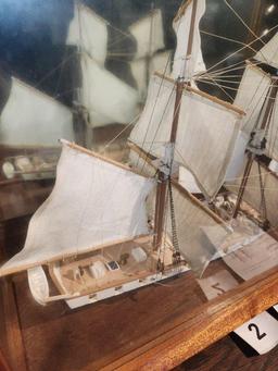 Display Case with AJ Fisher Model Ship "Brig Niagra"