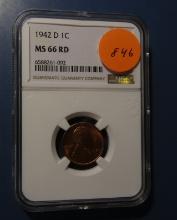 1942-D LINCOLN CENT NGC MS-66 RED