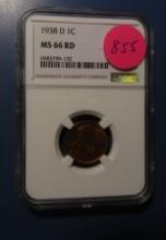1938-D LINCOLN CENT NGC MS-66 RED