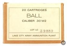 20 Rounds Lake City Caliber 30 M2 .30-06 SPRG Ammunition