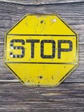 Yellow Metal STOP Sign With Glass Reflectors