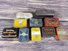 Lot of (10) Auto Lamp Bulb Tins