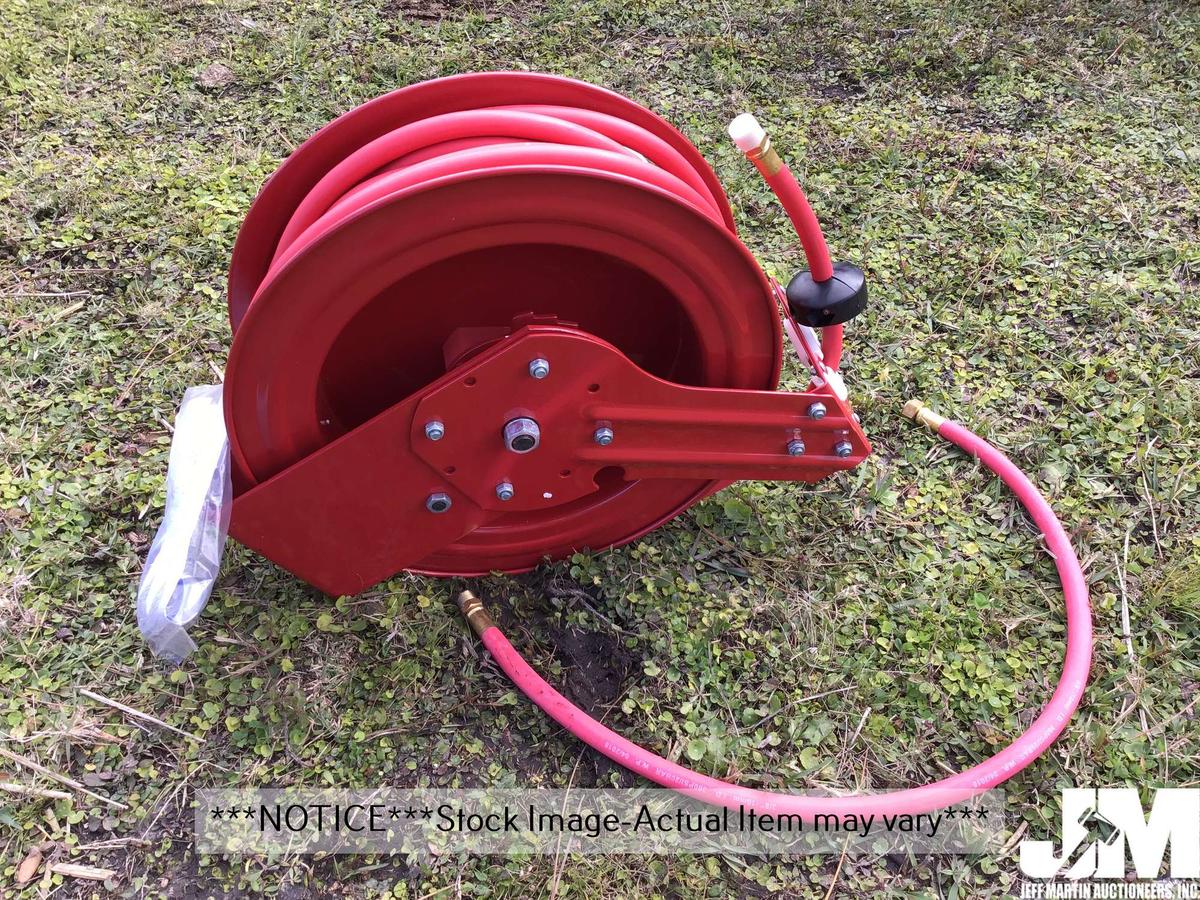 (UNUSED) HEAVY DUTY 50’...... RETRACTABLE AIR HOSE REEL W/ HOSE,