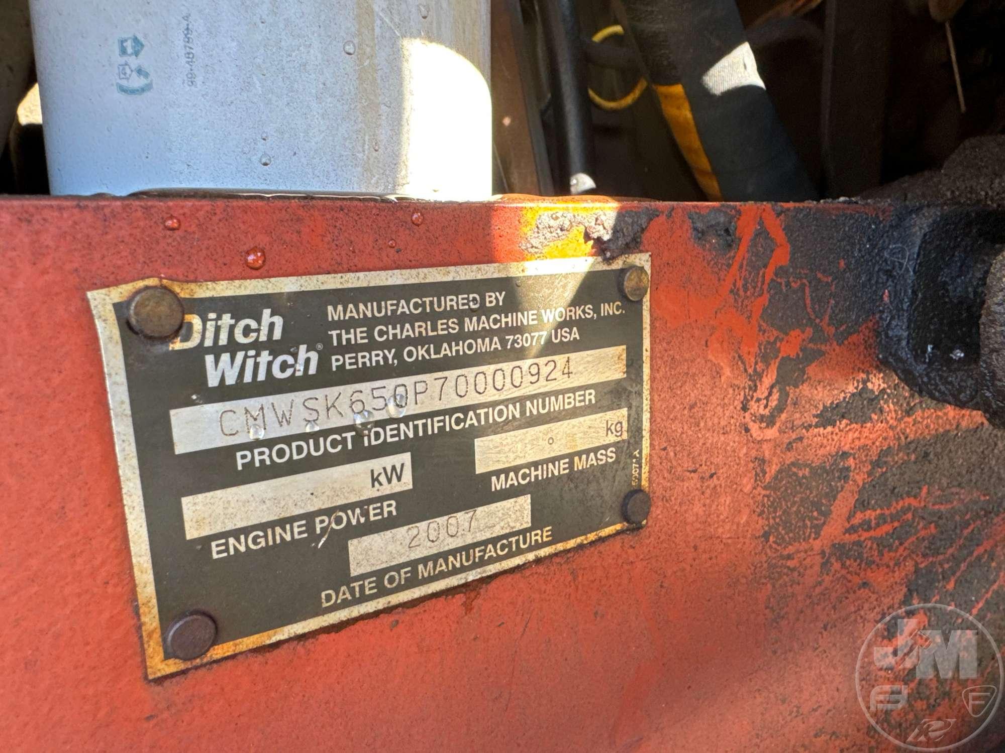 2007 DITCH WITCH MODEL SK650 RIDE-ON MULTI TERRAIN LOADER SN: CMWSK650P7000924