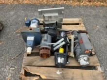 PALLET OF VARIOUS WINCHES AND MOTORS - (1) WARN WINCH