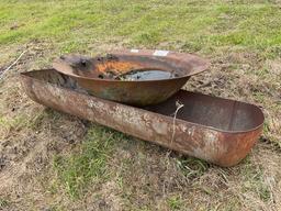 LARGE CAST IRON KETTLE & 8’...... METAL TROUGH