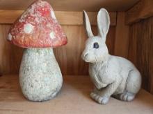 Adorable resin bunny and mushroom, Yard decor