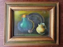 Vintage Tiny Still Life Oil On Board Artwork Painting