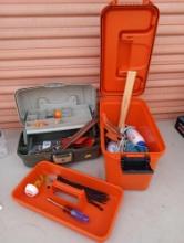 PAIR OF TACKLE BOXES WITH CONTACTS INCLUDING TOOLS, SOME FISHING AND MORE