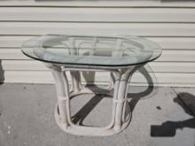 RATTAN AND GLASS TOP SIDE TABLE