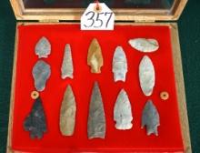 Custom Built Oakwood Display Case of Authentic Archaic Texas Arrowhead Artifacts