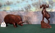 Two Hand Carved Wooden Animals from Mexico
